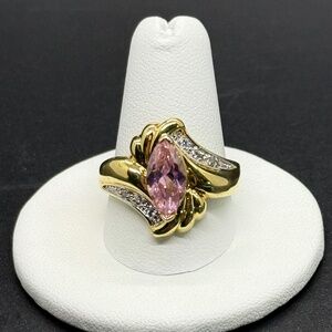 Seta Pink Marquise CZ Ring with Clear Accent Stones on a Bypass Style Band